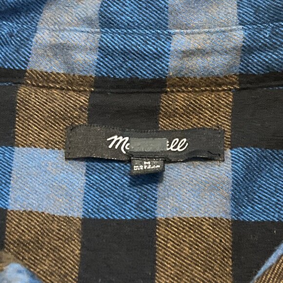 Madewell Flannel Drop-Shoulder Popover Top SZ Medium Blue Brown Check Button - Picture 4 of 12